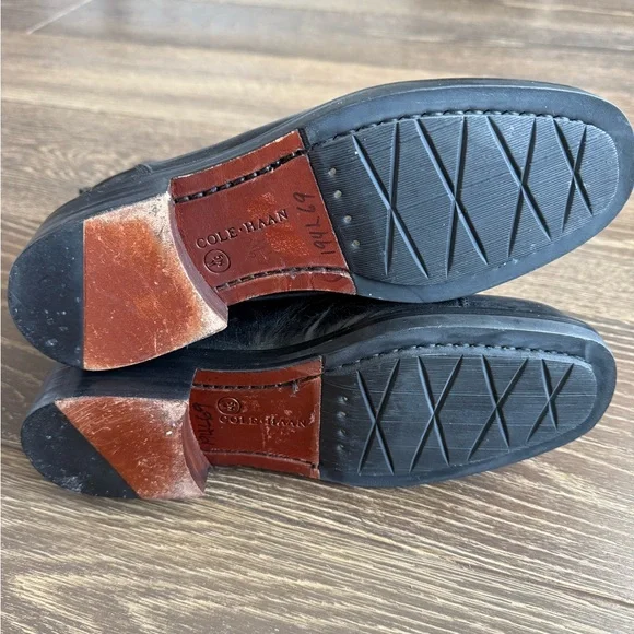 Cole Haan Black Leather Combat Boots - Picture 4 of 5